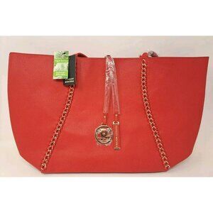 Badgley Mischka Large Red Chain Strap Tote Bag Vegan Leather‎ NWT 139 MSRP